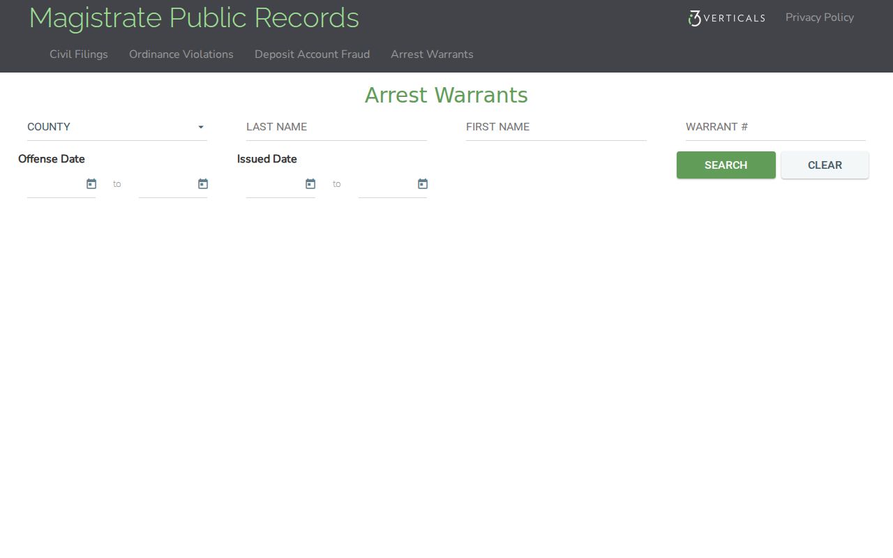 Georgia Magistrate Arrest Warrants fields with no Lanier option