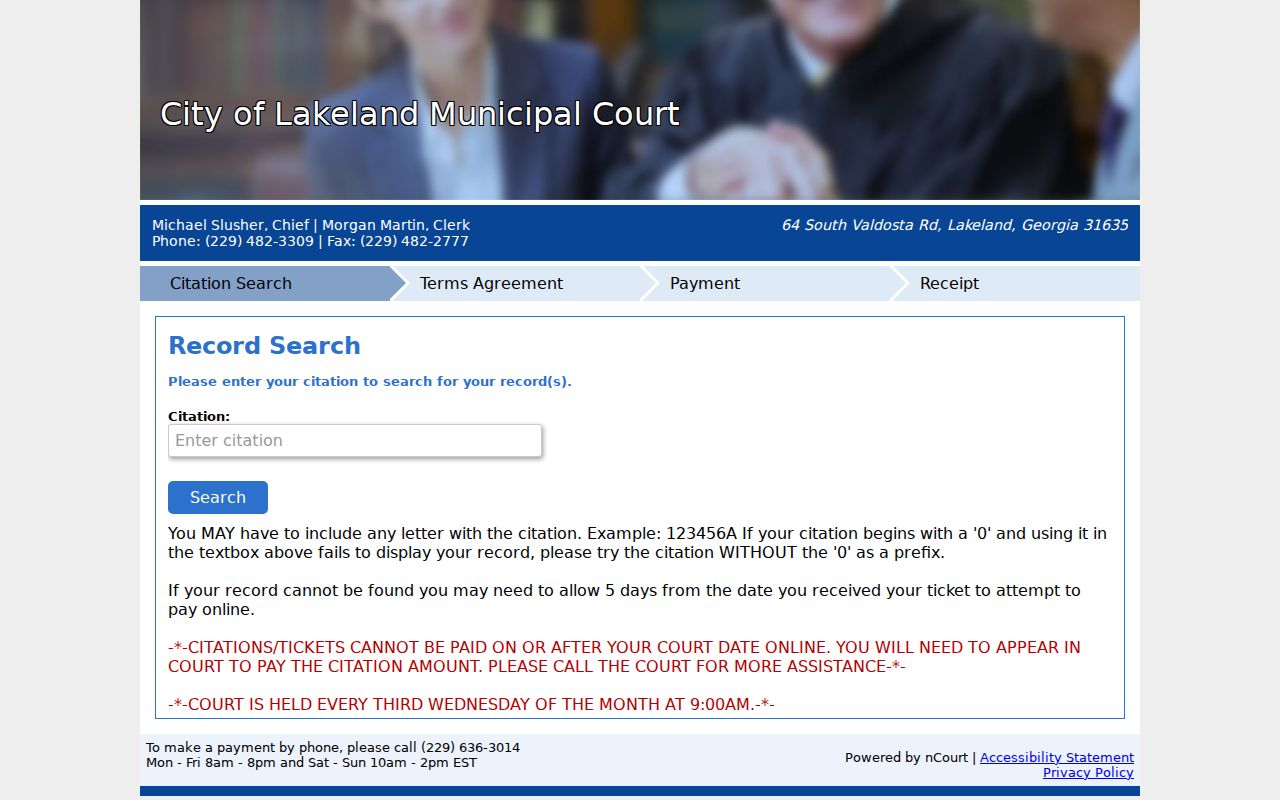 Lanier County municipal court warrant citation field