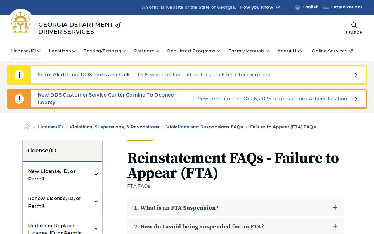 Georgia DDS failure-to-appear suspension and release information