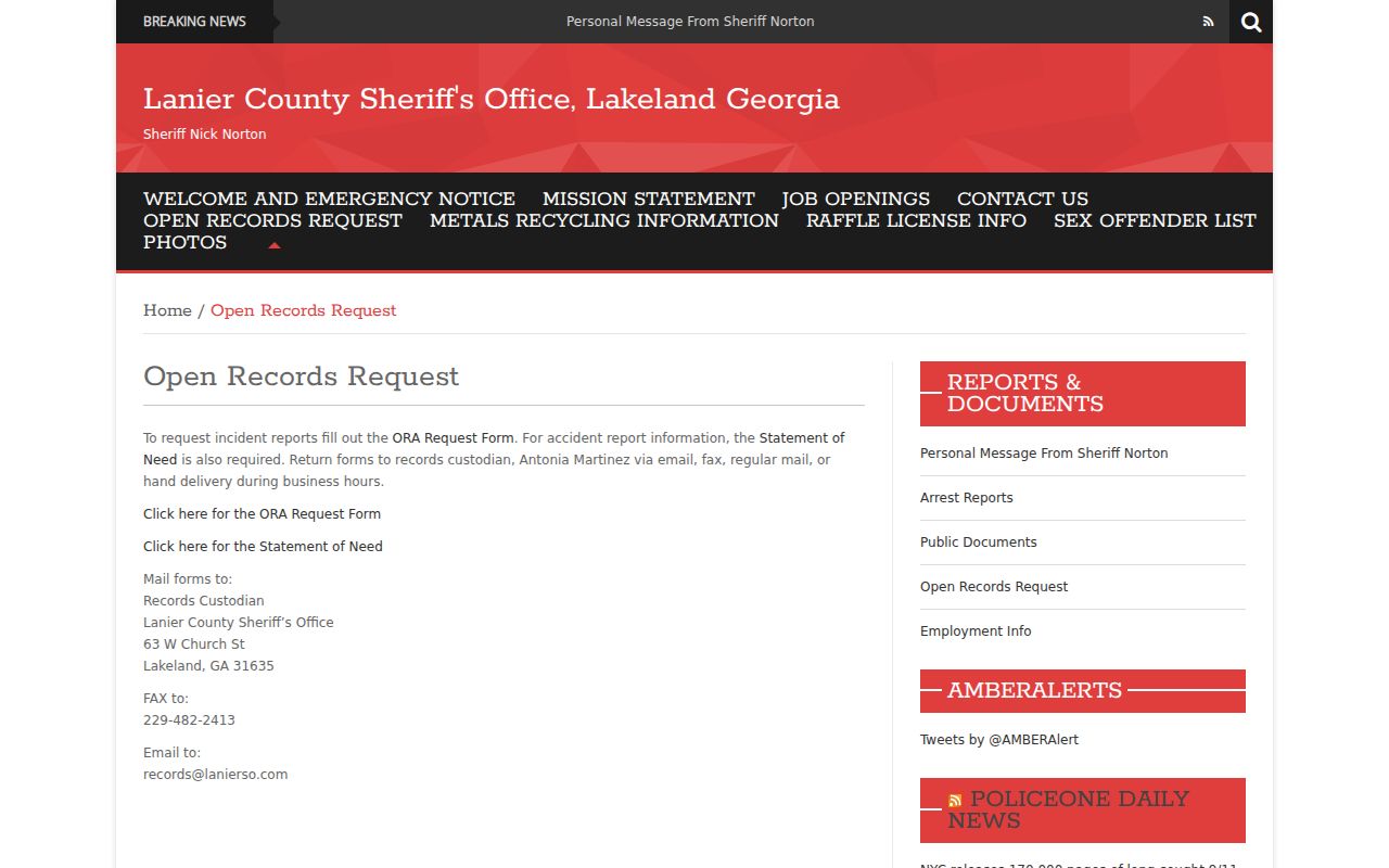 Lanier County sheriff open records custodian page